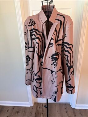 Women's Beige/black Printed Lightweight Blazer/jacket